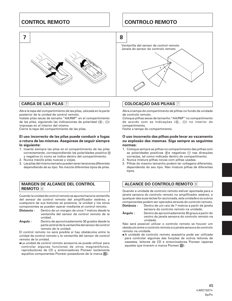 Control remoto, Controlo remoto | Pioneer A-509R User Manual | Page 45 / 56