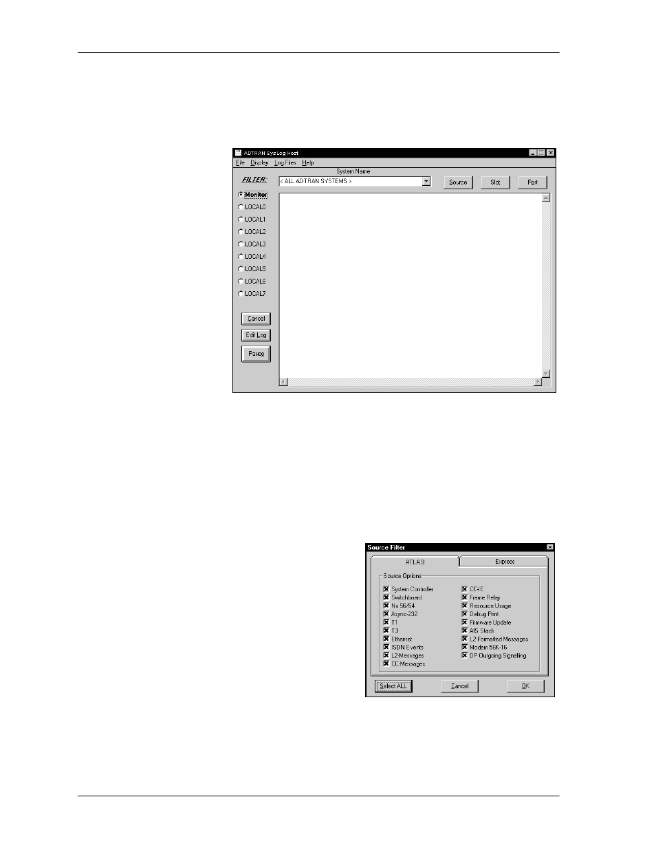 Syslog gui | ADTRAN Atlas 550 User Manual | Page 190 / 262
