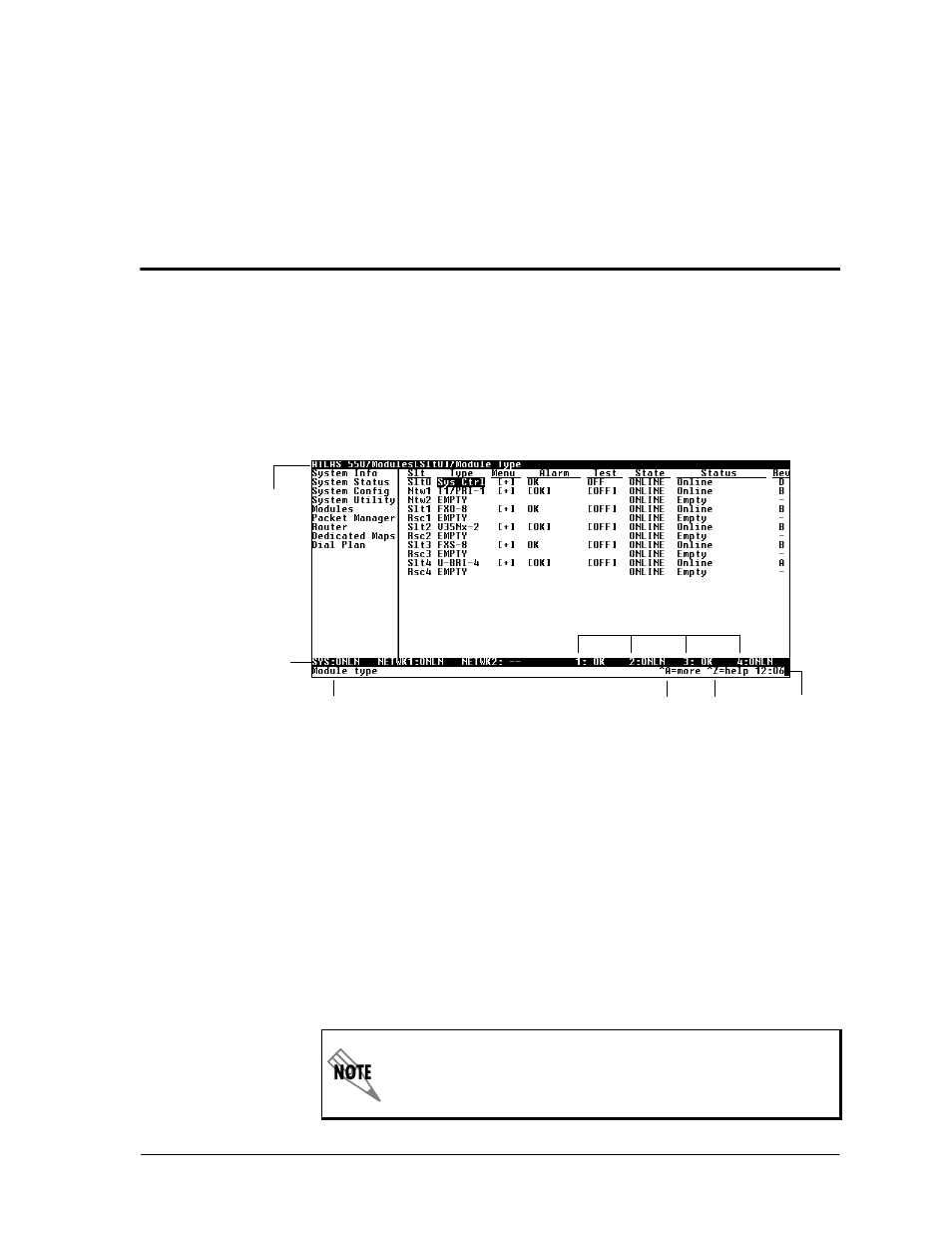 Navigating the terminal menus, Chapter 5, Terminal menus window | Viewing the menus | ADTRAN Atlas 550 User Manual | Page 57 / 262