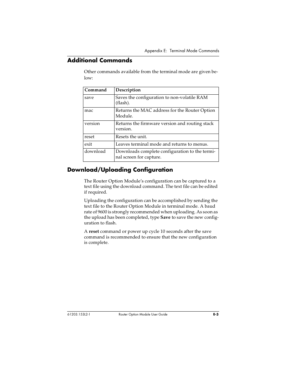 Additional commands, Download/uploading configuration | ADTRAN 1200350L1 User Manual | Page 125 / 134