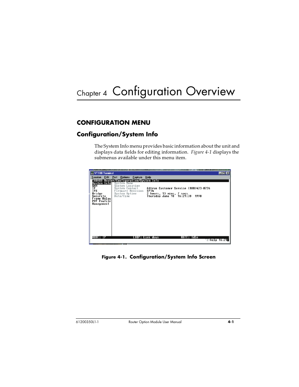 Configuration overview, Chapter 4 | ADTRAN 1200350L1 User Manual | Page 37 / 134