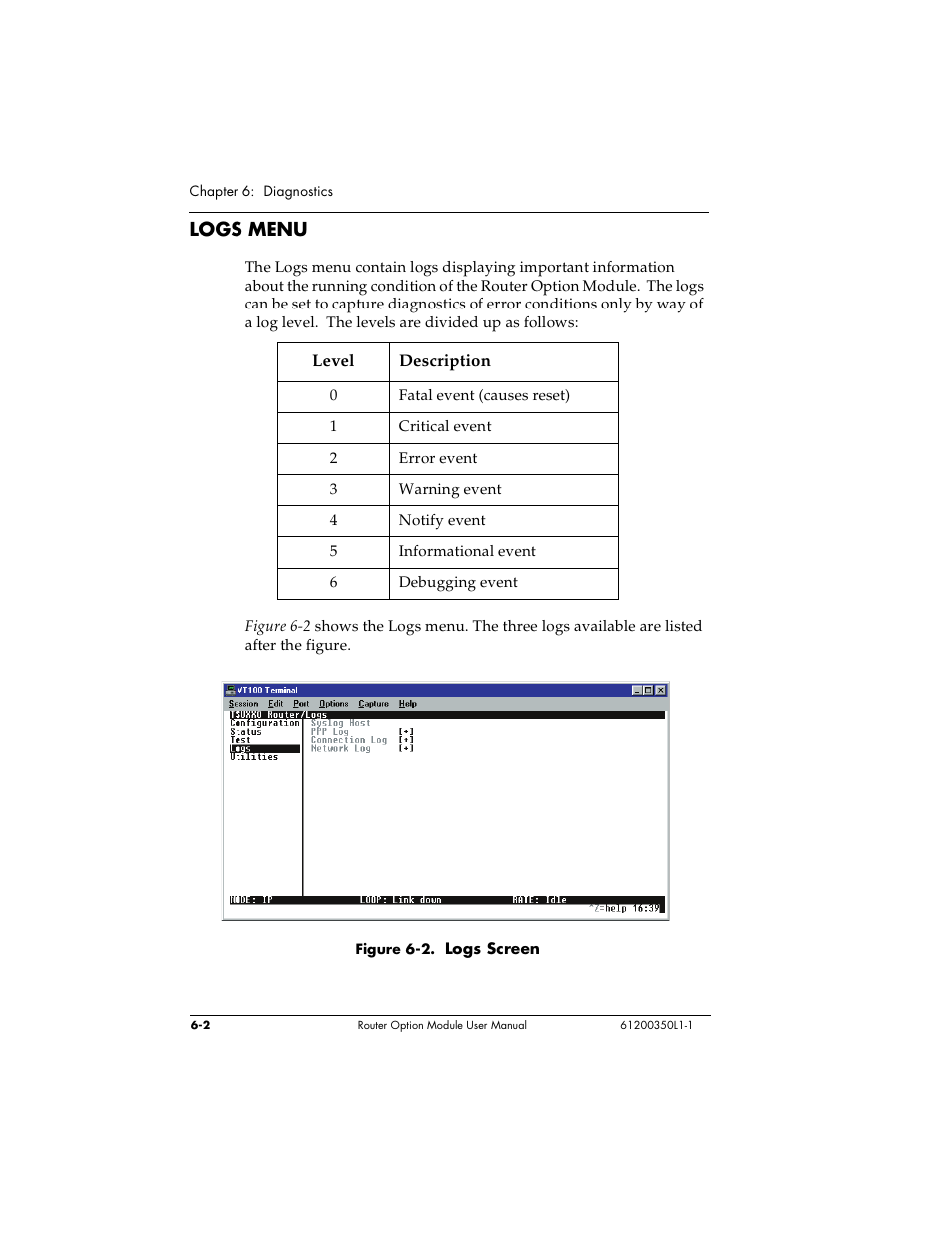 Logs menu | ADTRAN 1200350L1 User Manual | Page 98 / 134