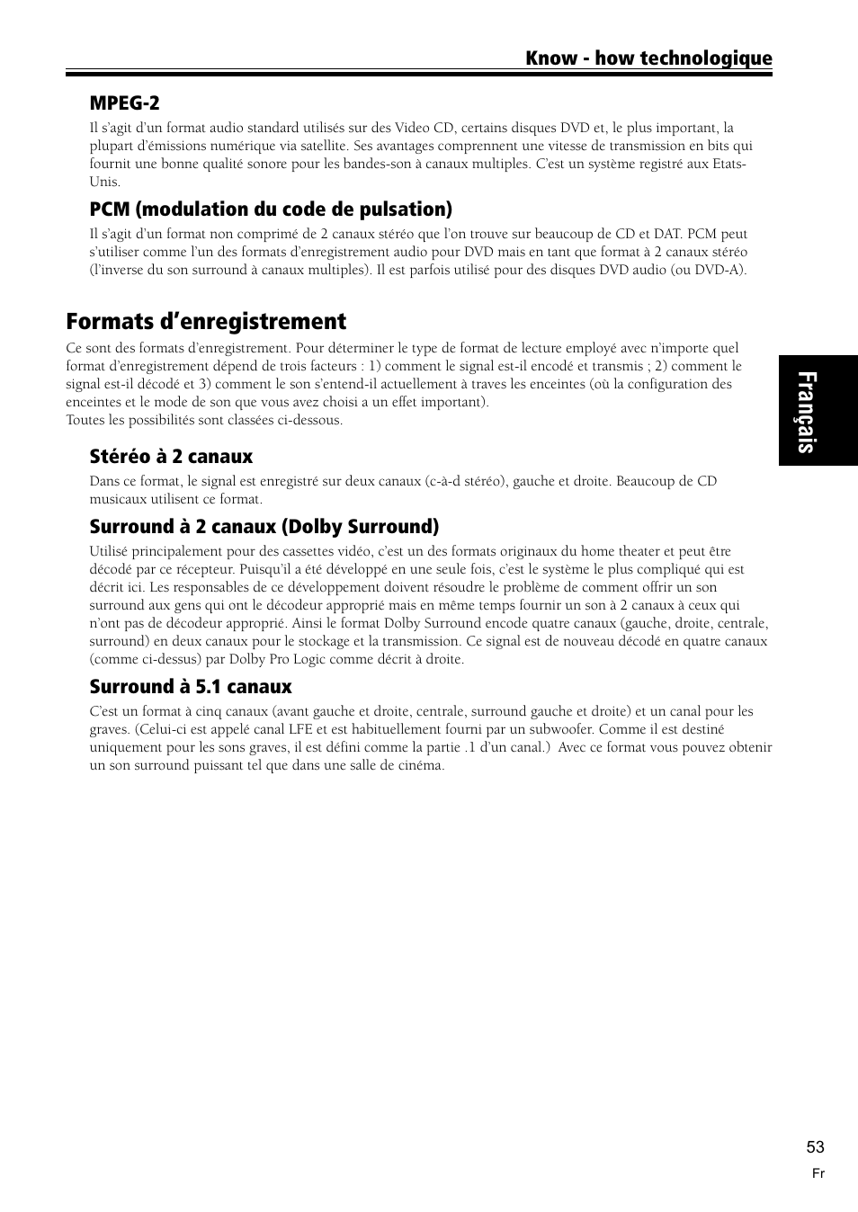 Formats d’enregistrement 53, Fran çais, Formats d’enregistrement | Pioneer VSX-C300-S User Manual | Page 53 / 112