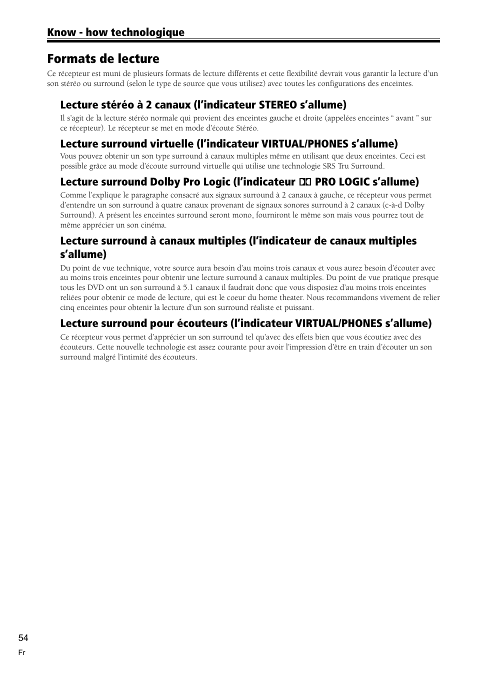 Formats de lecture 54, Formats de lecture | Pioneer VSX-C300-S User Manual | Page 54 / 112