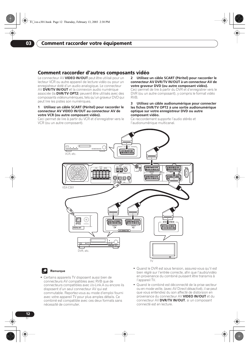 Comment raccorder d’autres composants vidéo, Comment raccorder votre équipement 03 | Pioneer VSX-C301-K User Manual | Page 12 / 88