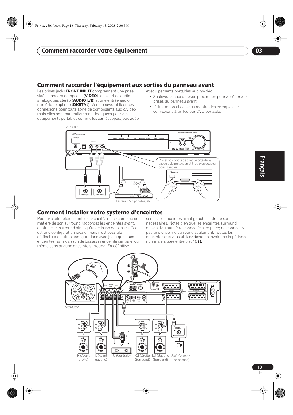 Comment installer votre système d’enceintes, Français, Comment raccorder votre équipement 03 | Pioneer VSX-C301-K User Manual | Page 13 / 88