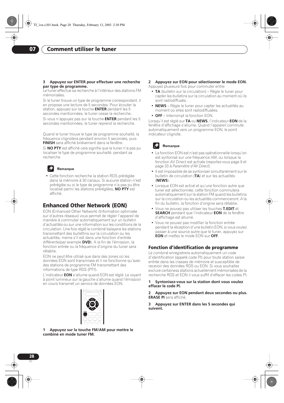 Enhanced other network (eon), Fonction d’identification de programme, Comment utiliser le tuner 07 | Pioneer VSX-C301-K User Manual | Page 28 / 88