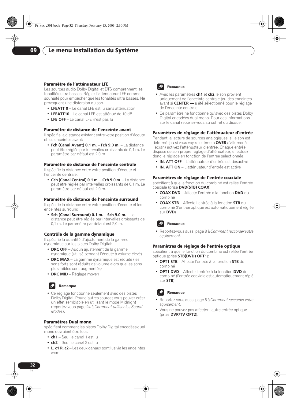 Le menu installation du système 09 | Pioneer VSX-C301-K User Manual | Page 32 / 88