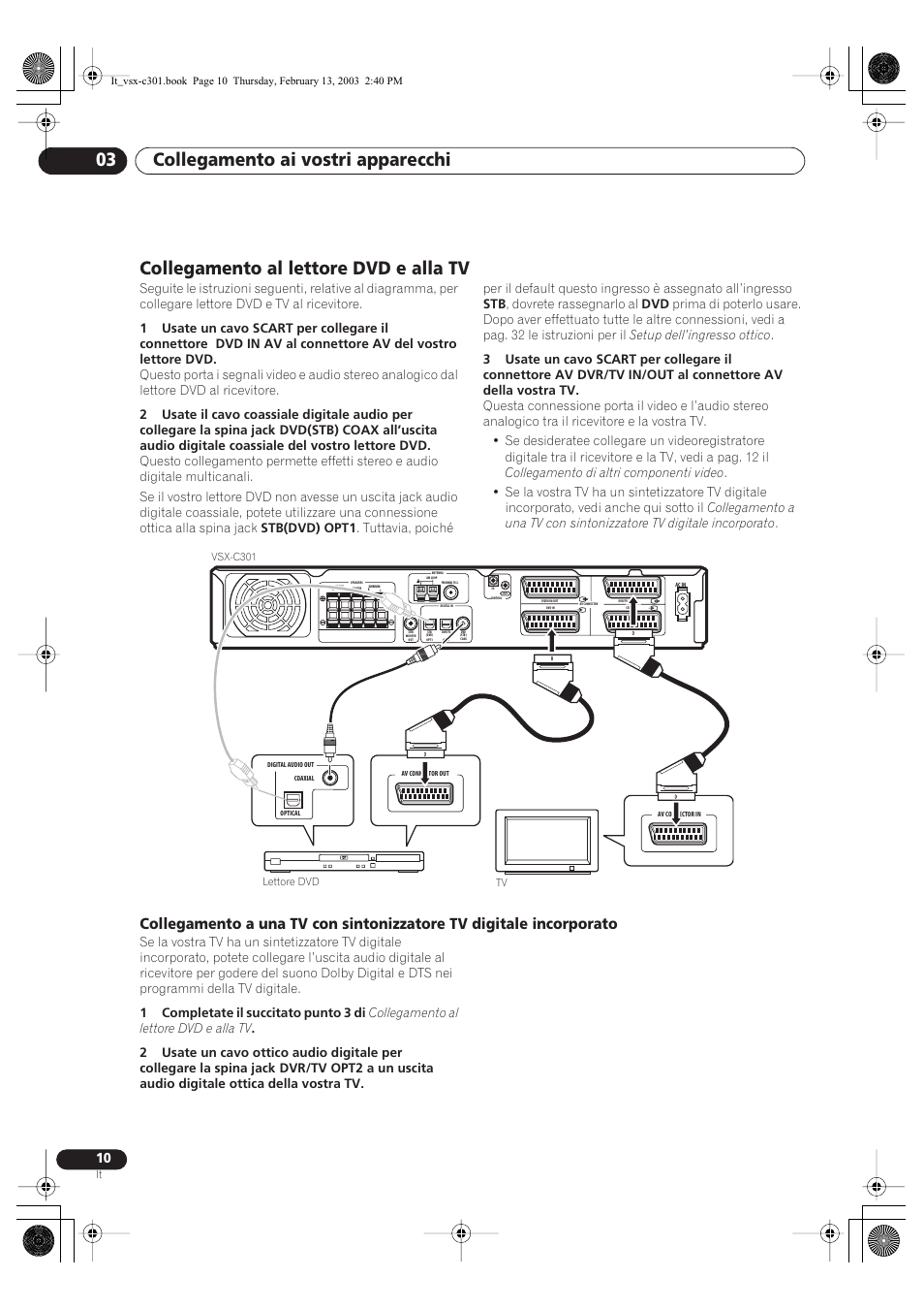Collegamento al lettore dvd e alla tv, Collegamento ai vostri apparecchi 03 | Pioneer VSX-C301-K User Manual | Page 52 / 88