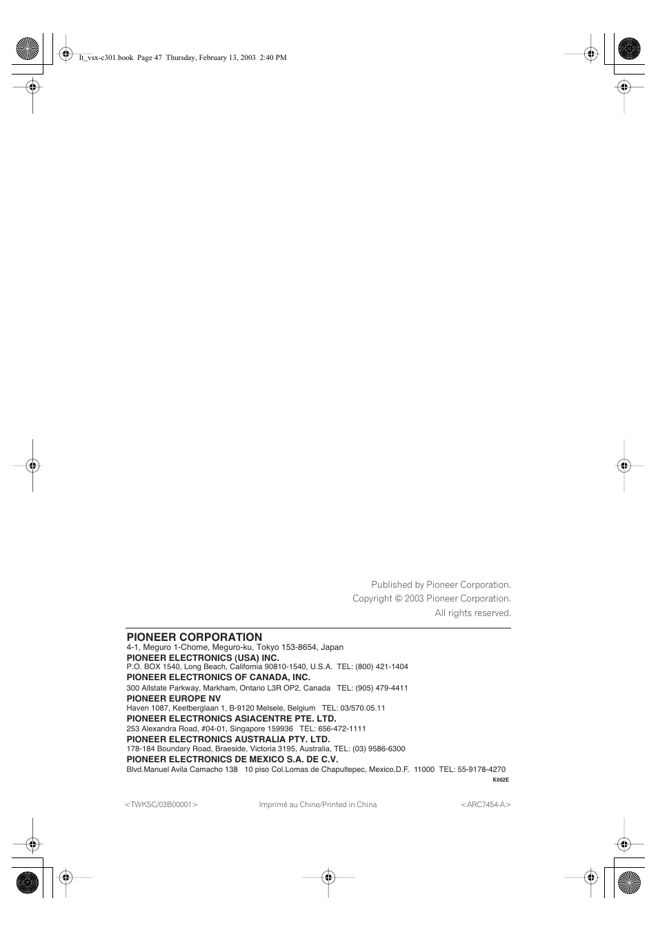 Pioneer corporation | Pioneer VSX-C301-K User Manual | Page 88 / 88