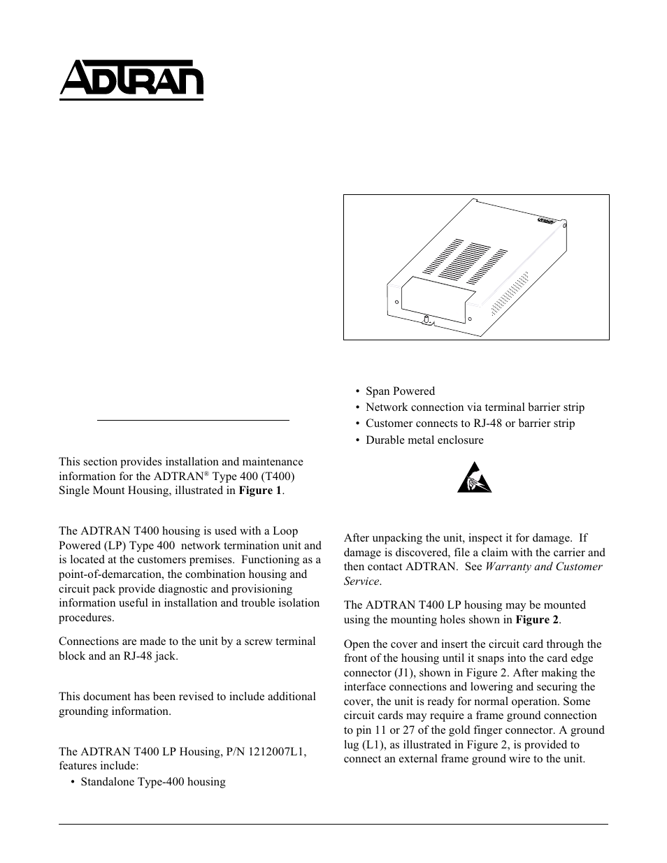 ADTRAN Type 400 User Manual | 4 pages