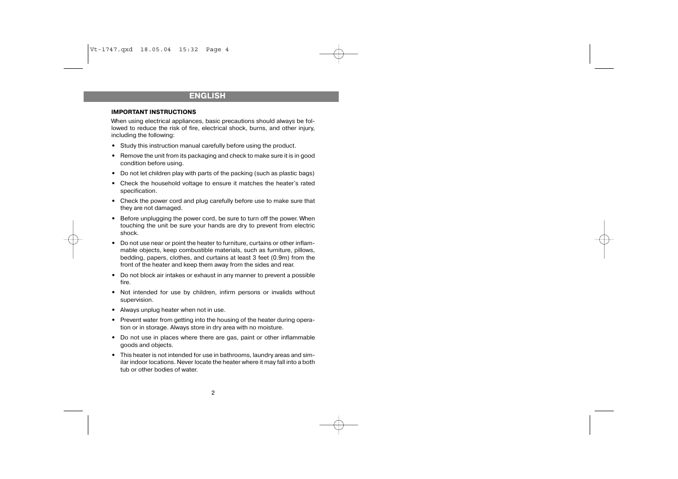 Vitek VT-1747 User Manual | Page 2 / 6