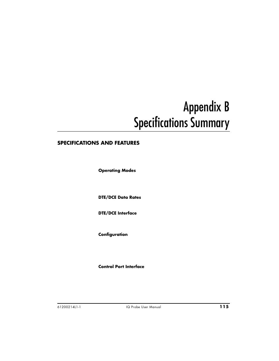 Appendix b specifications summary | ADTRAN 1200214L1 User Manual | Page 139 / 163