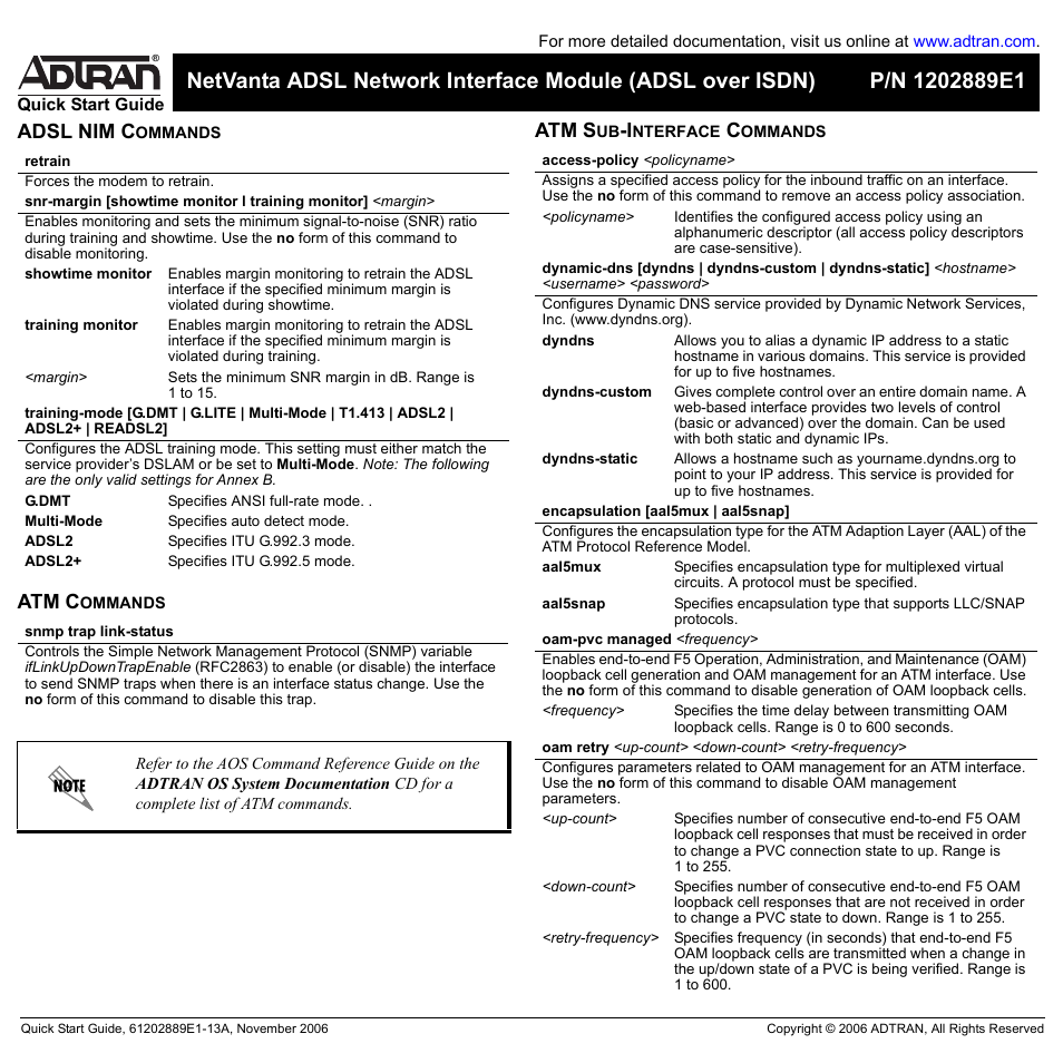 Adsl nim c, Atm c, Atm s | ADTRAN NetVanta ADSL User Manual | Page 2 / 2