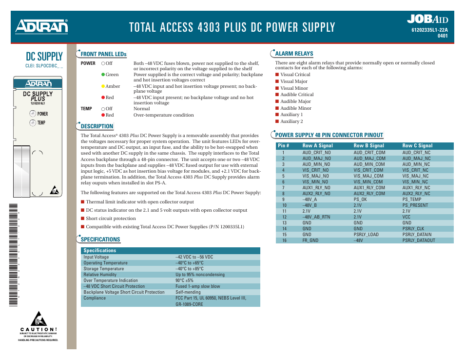 ADTRAN 4303 PLUS User Manual | 2 pages