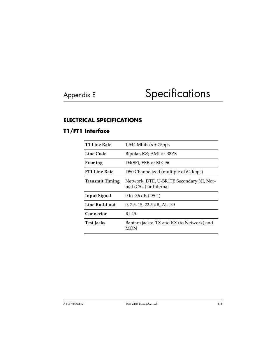 Specifications, Appendix e | ADTRAN 1202076L2 User Manual | Page 113 / 123