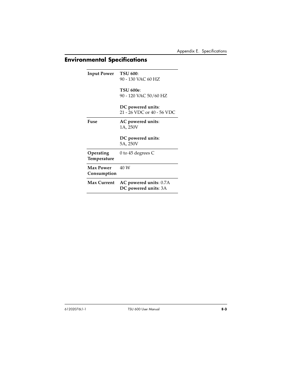 Environmental specifications | ADTRAN 1202076L2 User Manual | Page 115 / 123