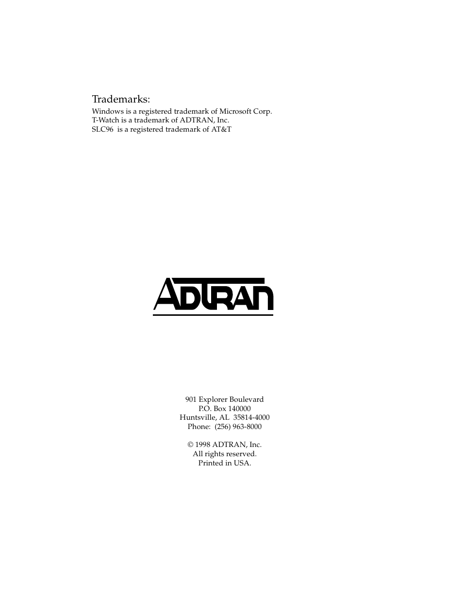 Trademarks | ADTRAN 1202076L2 User Manual | Page 2 / 123