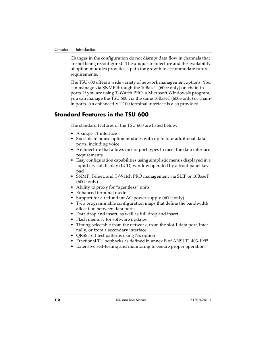 Standard features in the tsu 600 | ADTRAN 1202076L2 User Manual | Page 22 / 123