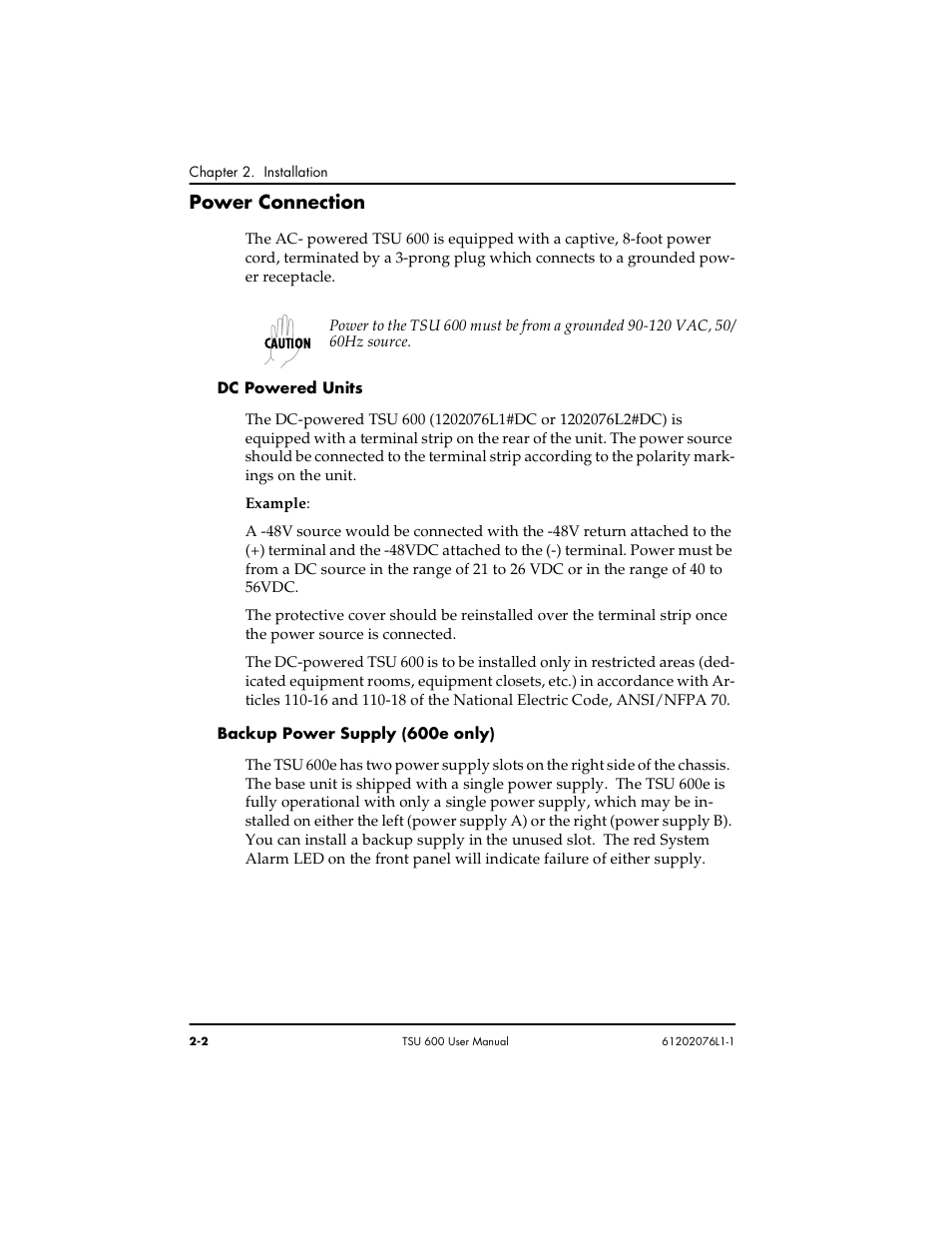 Power connection | ADTRAN 1202076L2 User Manual | Page 28 / 123