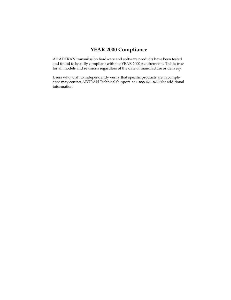 Year 2000 compliance | ADTRAN 1202076L2 User Manual | Page 3 / 123