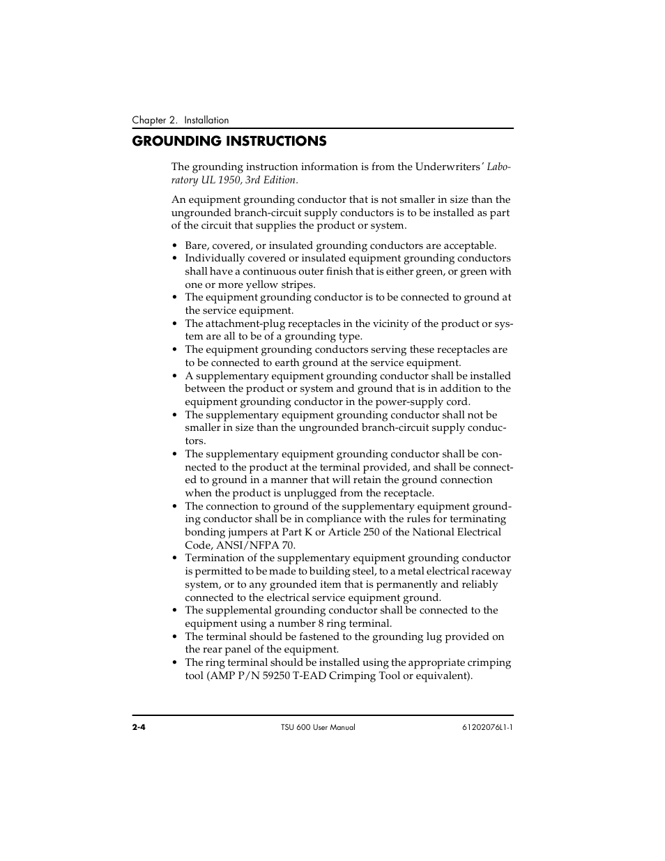 Grounding instructions | ADTRAN 1202076L2 User Manual | Page 30 / 123
