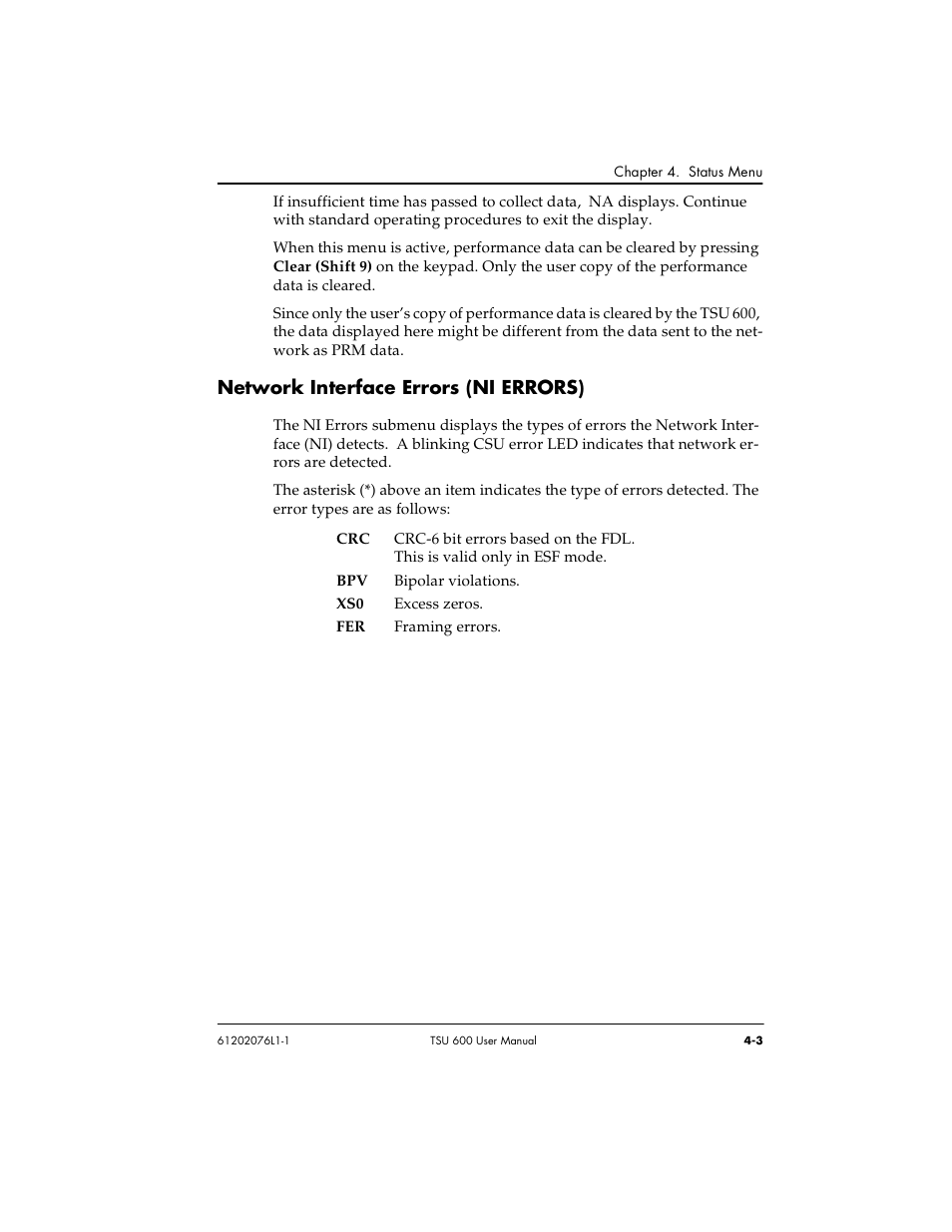 Network interface errors (ni errors) | ADTRAN 1202076L2 User Manual | Page 57 / 123