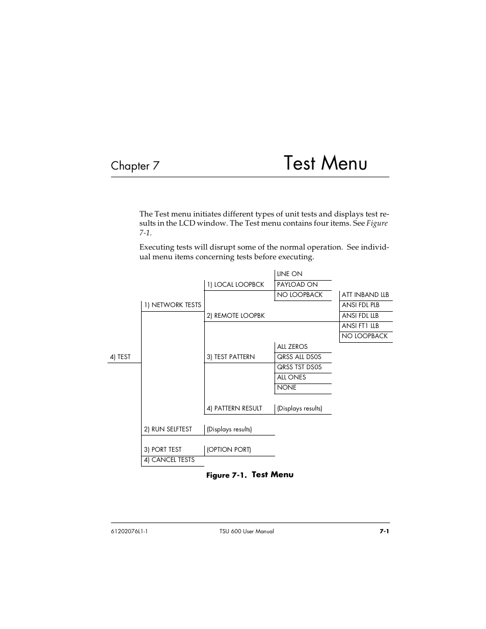 Test menu, Chapter 7 | ADTRAN 1202076L2 User Manual | Page 81 / 123