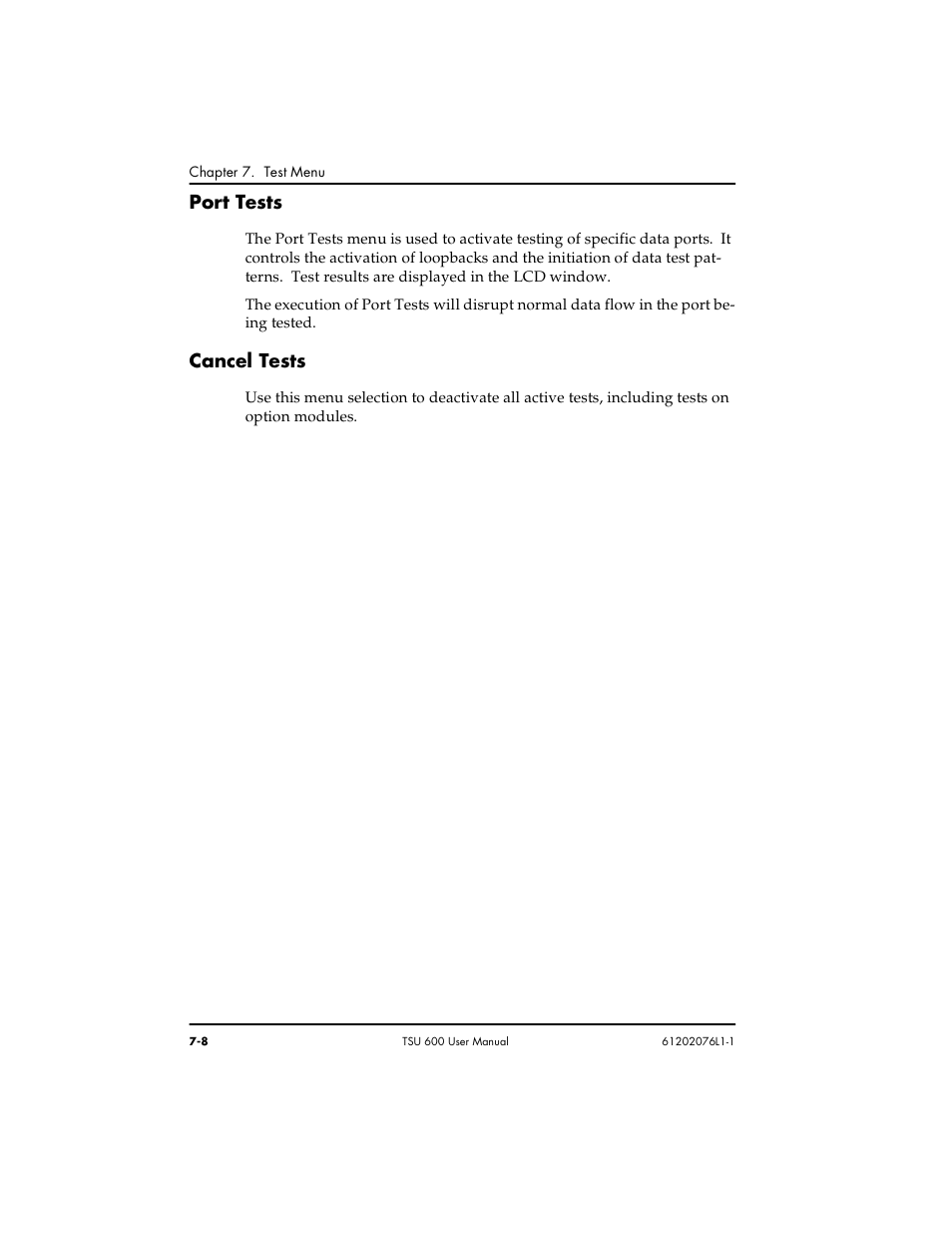 Port tests, Cancel tests | ADTRAN 1202076L2 User Manual | Page 88 / 123