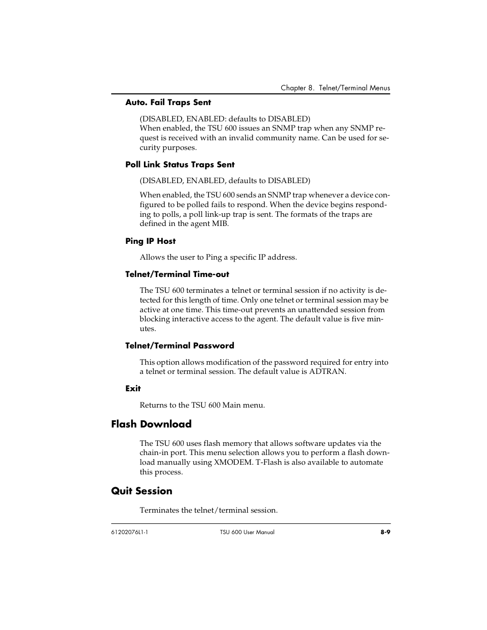 Flash download, Quit session | ADTRAN 1202076L2 User Manual | Page 97 / 123