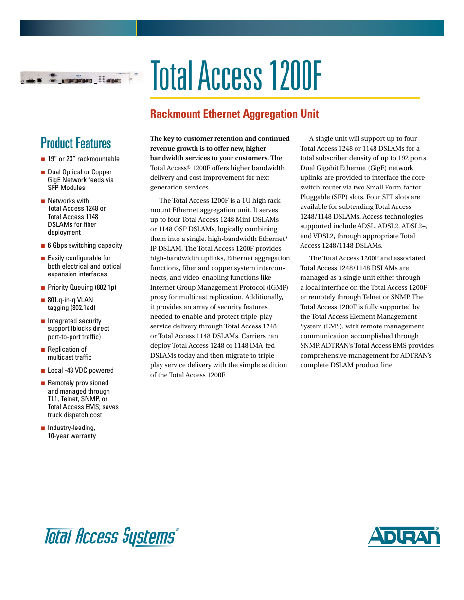 ADTRAN 1200F User Manual | 2 pages