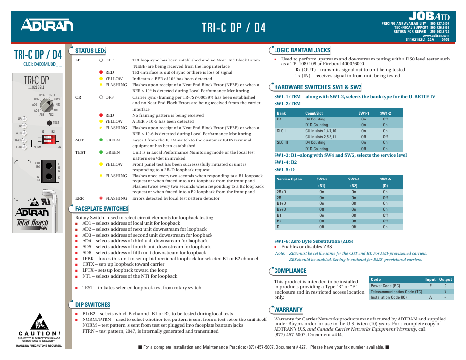 ADTRAN D4 TRI-C DP User Manual | 1 page