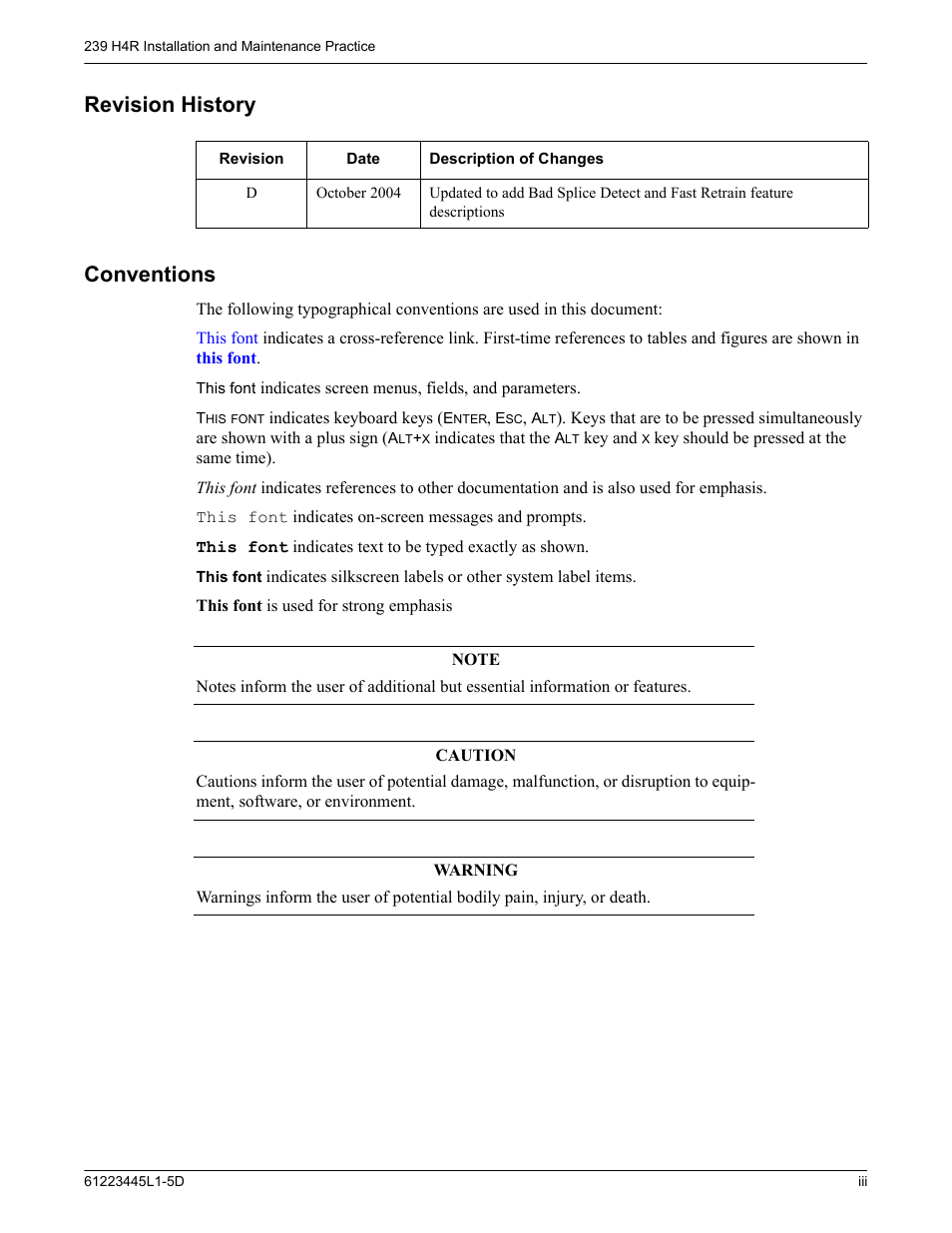 Revision history conventions | ADTRAN 239 T1 HDSL4 User Manual | Page 3 / 20