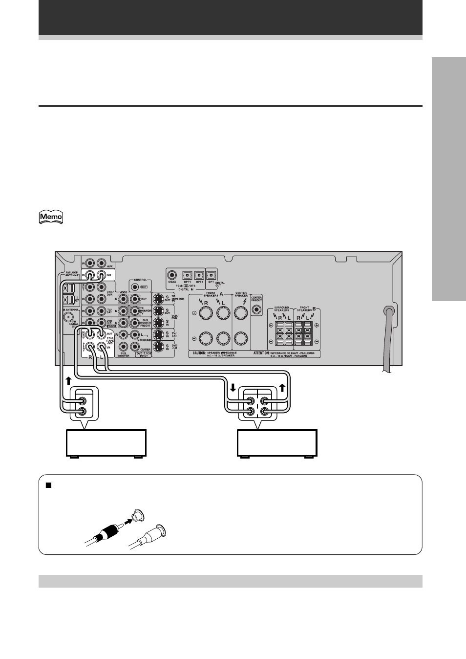 Collegamento degli apparecchi, Componenti audio, Predisposizione | Collocazione della piastra a cassette | Pioneer VSX-709RDS User Manual | Page 65 / 124
