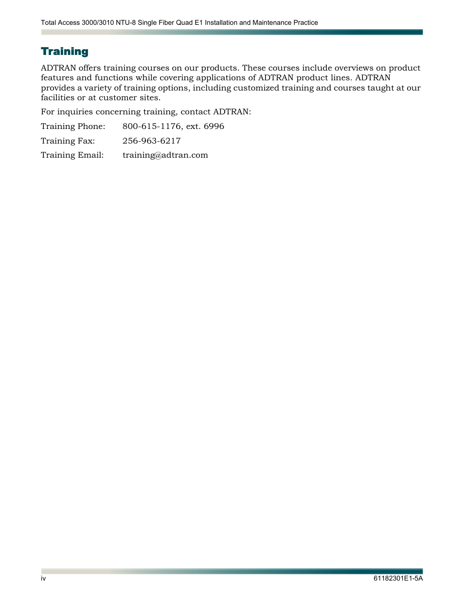 Training | ADTRAN 3010 NTU-8 User Manual | Page 4 / 18