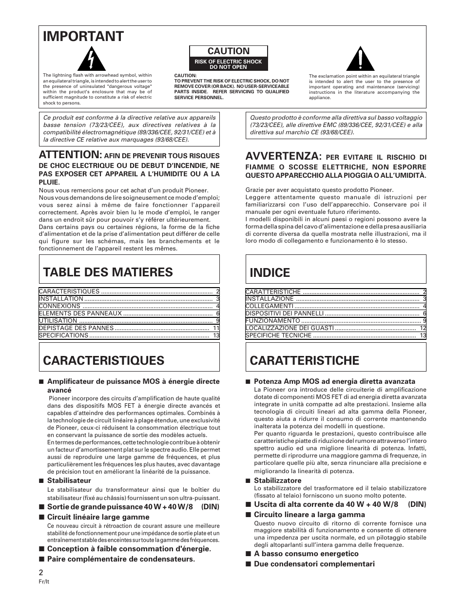 A-109, Mode d’emploi, Istruzioni per l’uso | Gebruiksaanwijzing, Bruksanvisning, Manual de instrucciones, Manual de instruções, Amplificateur stereo amplificatore stereo, Stereo-versterker, Stereoförstärkare | Pioneer A-109 User Manual | Page 2 / 38