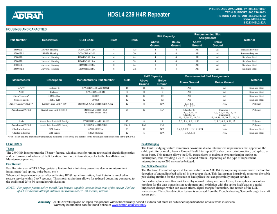ADTRAN HDSL4 239 H4R User Manual | Page 2 / 2