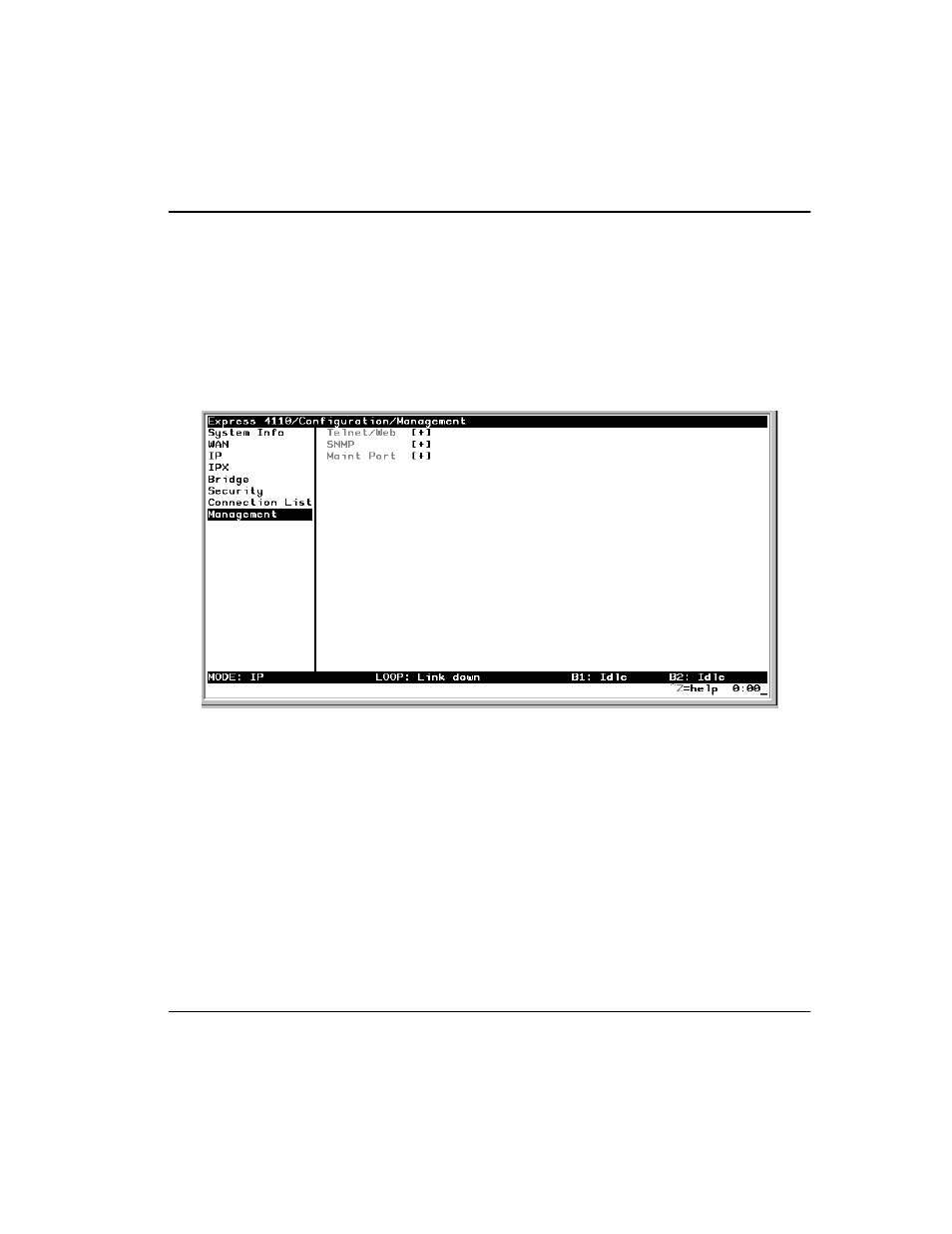 Configuration/management, Management/telnet/web, Configuration/management -57 | Management/telnet/web -57, Figure 3-9. configuration/management screen -57 | ADTRAN Express 4100 User Manual | Page 107 / 213