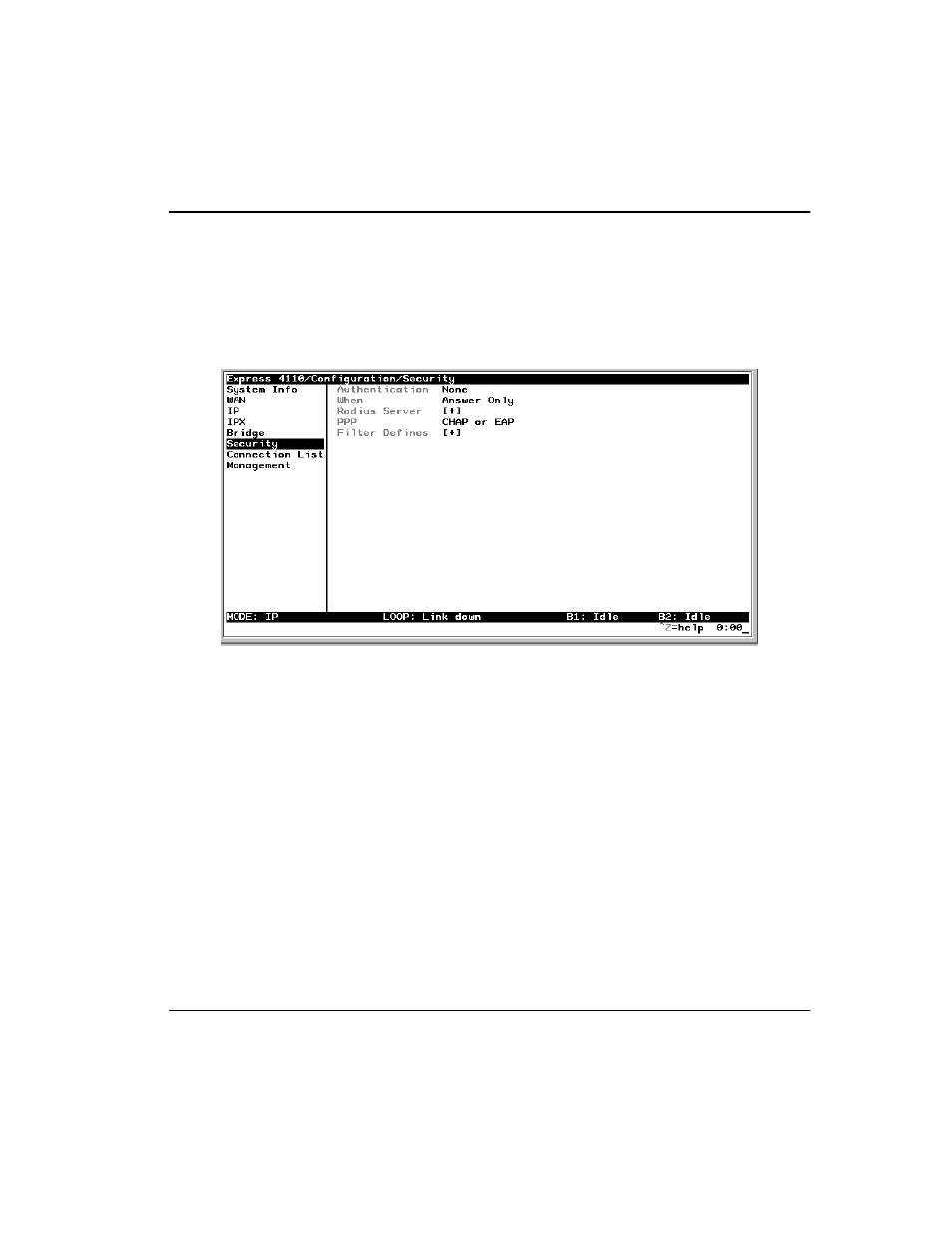 Configuration/security, Security/authentication, Configuration/security -29 | Security/authentication -29, Figure 3-7. configuration/security screen -29 | ADTRAN Express 4100 User Manual | Page 79 / 213