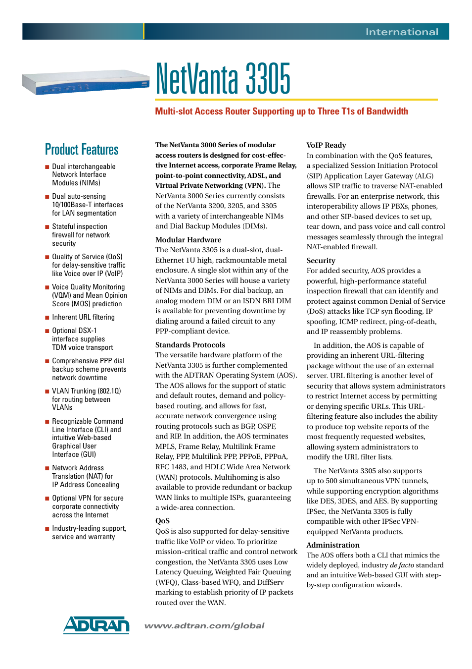 ADTRAN NetVanta 3305 User Manual | 2 pages
