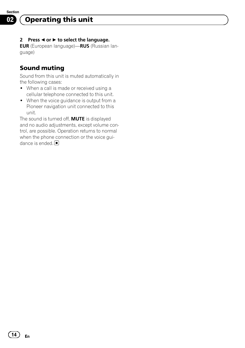 Sound muting 14, Operating this unit | Pioneer DEH-1120MP User Manual | Page 14 / 134