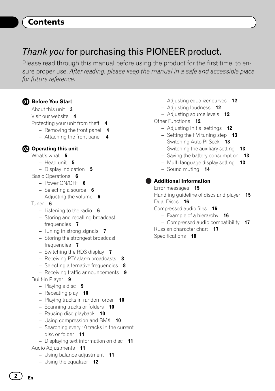 Pioneer DEH-1120MP User Manual | Page 2 / 134