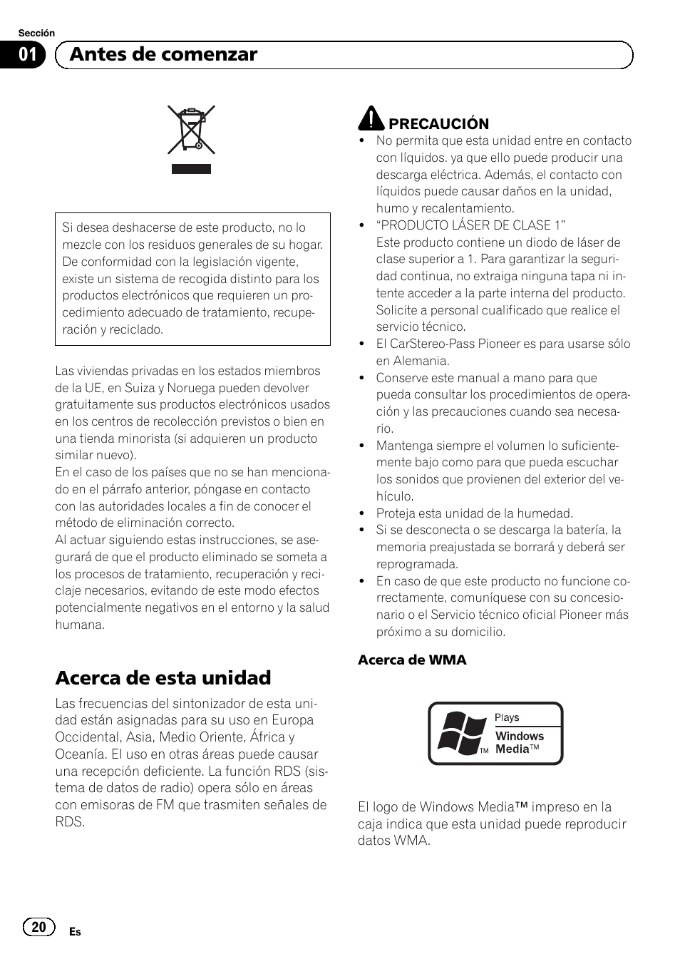 Antes de comenzar, Acerca de esta unidad | Pioneer DEH-1120MP User Manual | Page 20 / 134