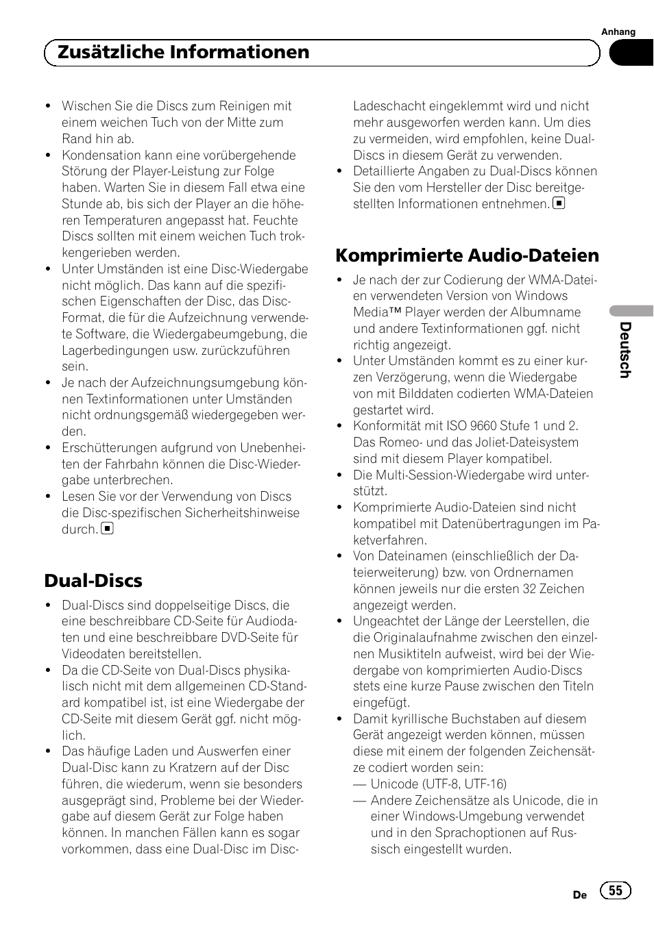Dual-discs, Komprimierte audio-dateien, Seite 55.) | Zusätzliche informationen | Pioneer DEH-1120MP User Manual | Page 55 / 134