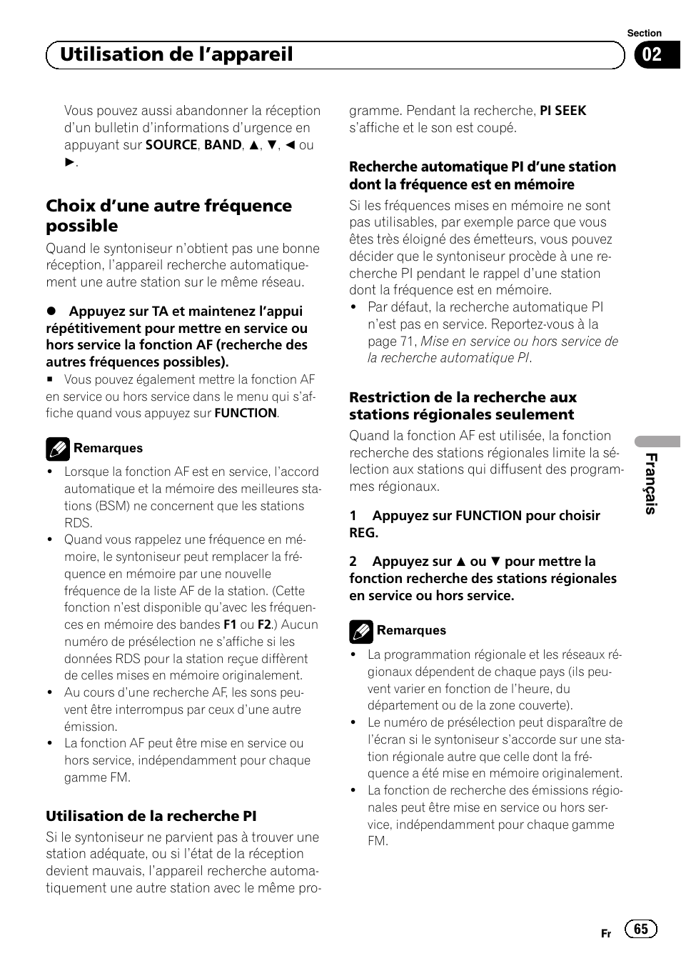 Choix d’une autre fréquence, Possible, Utilisation de l ’appareil | Choix d ’une autre fréquence possible | Pioneer DEH-1120MP User Manual | Page 65 / 134