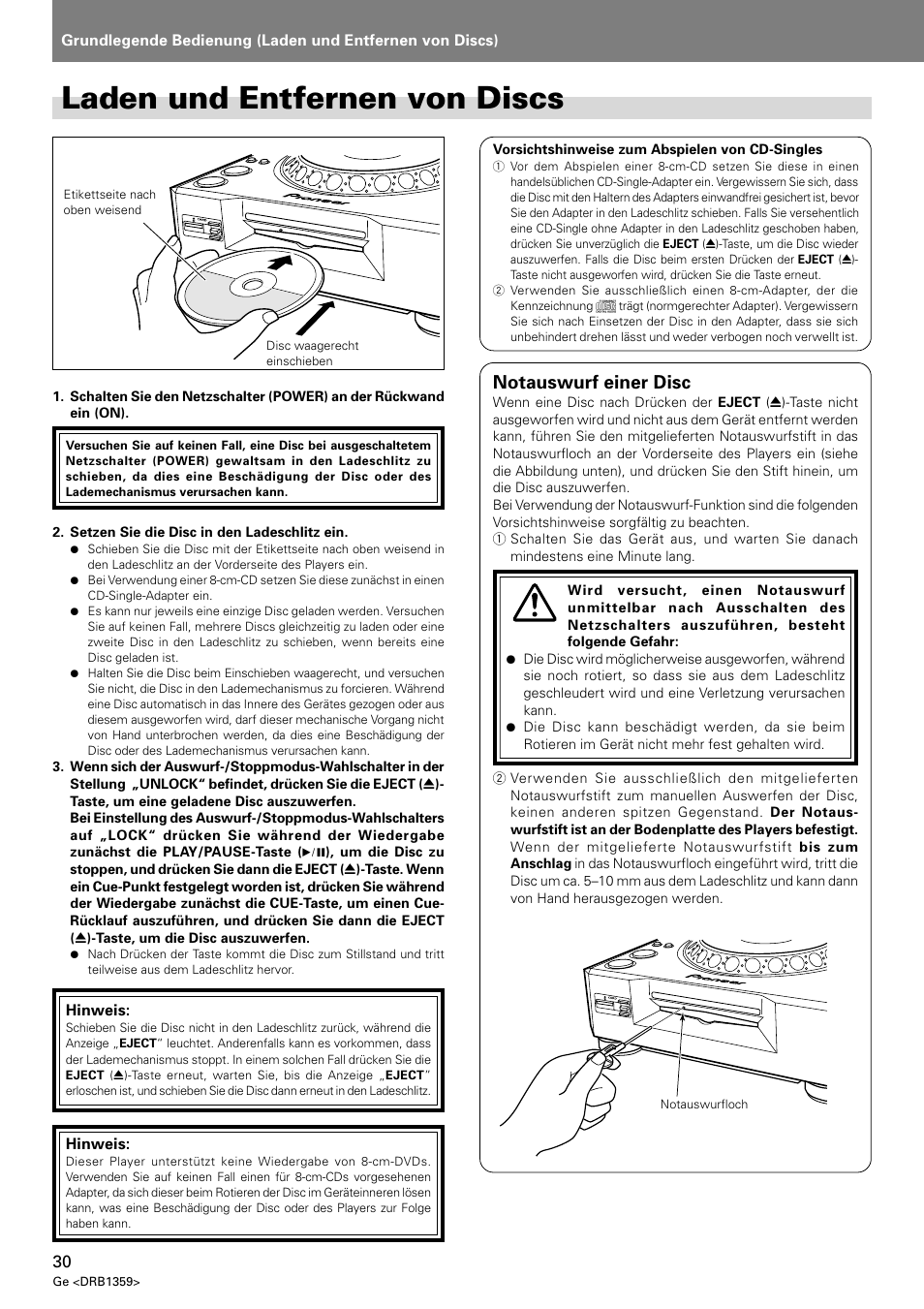 Laden und entfernen von discs, Notauswurf einer disc | Pioneer DVJ-X1 User Manual | Page 132 / 295