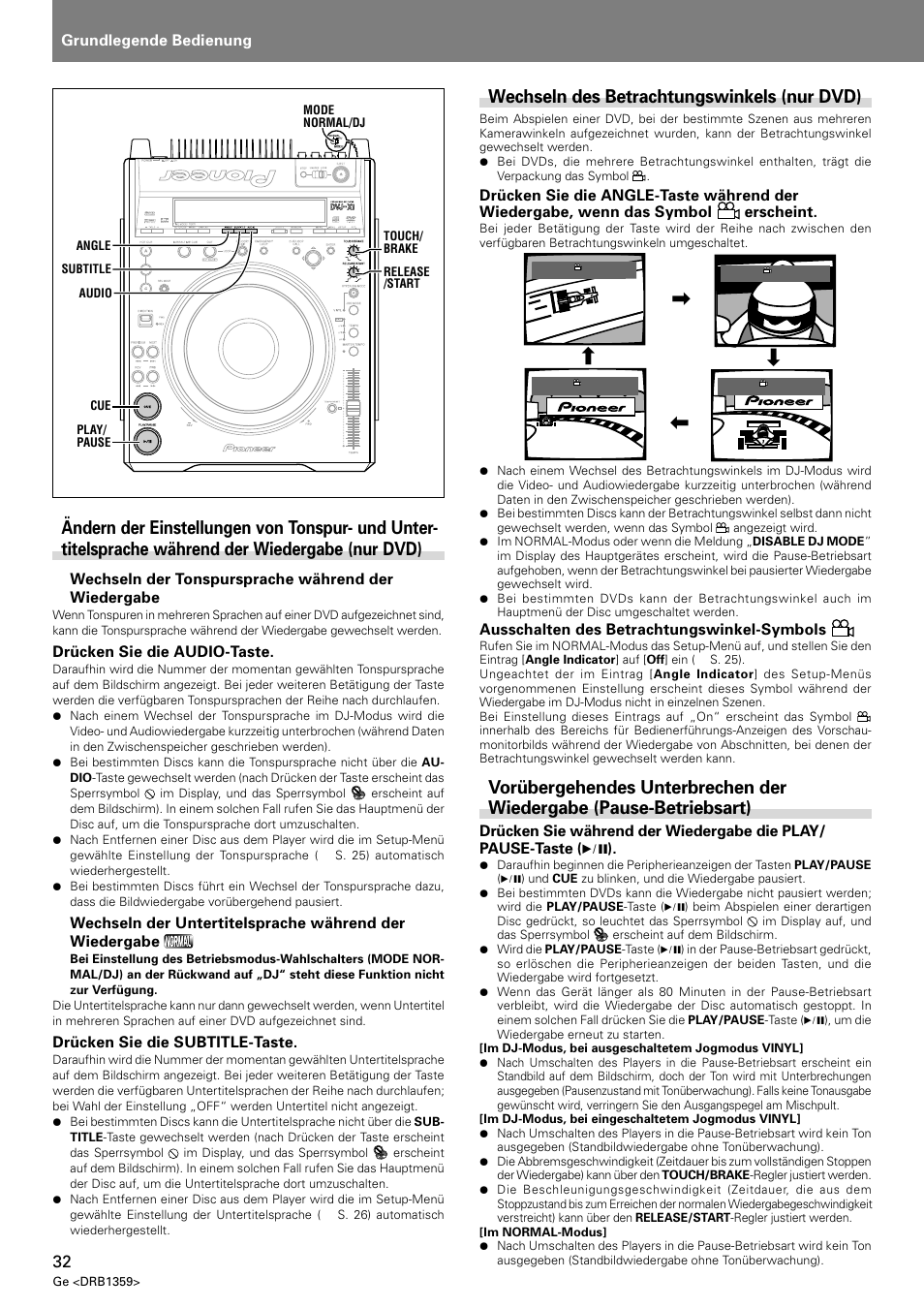 Wechseln des betrachtungswinkels (nur dvd) | Pioneer DVJ-X1 User Manual | Page 134 / 295