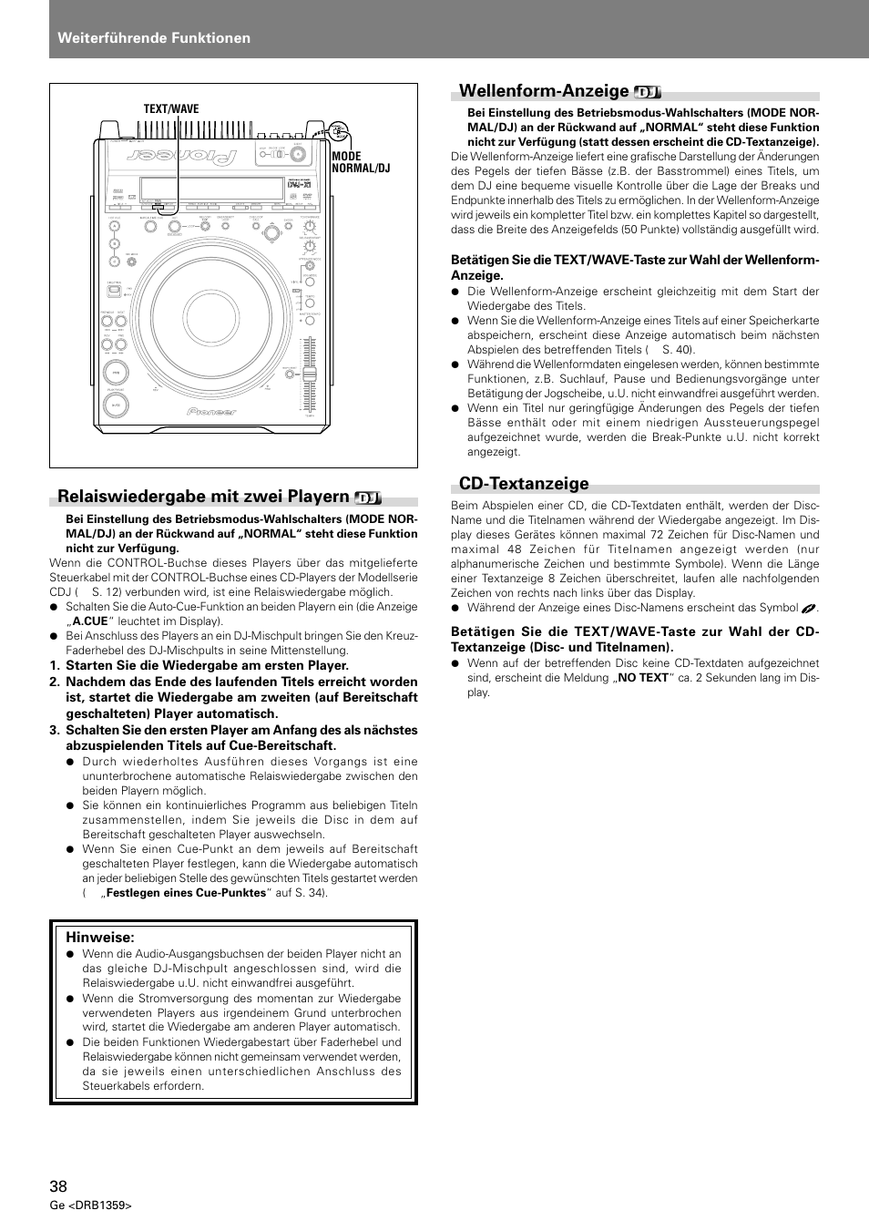 Relaiswiedergabe mit zwei playern, Wellenform-anzeige, Cd-textanzeige | Pioneer DVJ-X1 User Manual | Page 140 / 295