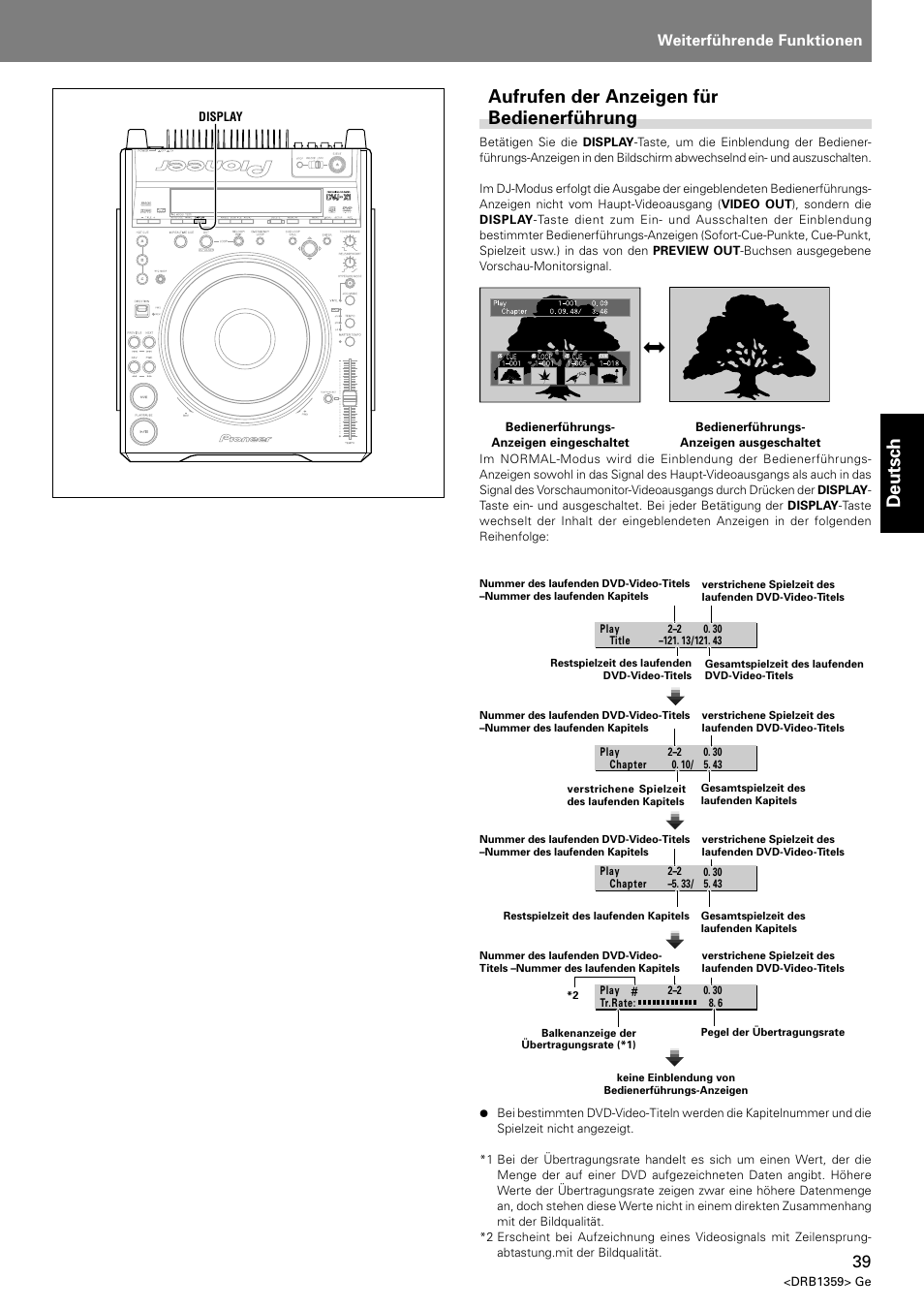 Aufrufen der anzeigen für bedienerführung, Deutsch aufrufen der anzeigen für bedienerführung, Weiterführende funktionen | Pioneer DVJ-X1 User Manual | Page 141 / 295