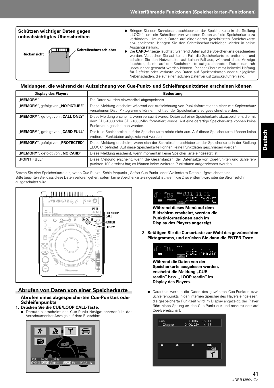 Abrufen von daten von einer speicherkarte, Deutsch | Pioneer DVJ-X1 User Manual | Page 143 / 295